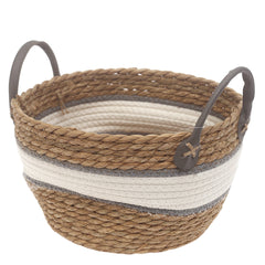 Medium Woven Storage Basket White & Grey Stripe Design – 11 x 7 Inch