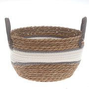 Medium Woven Storage Basket White & Grey Stripe Design – 11 x 7 Inch - Habitt