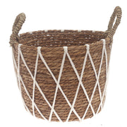 Medium Woven Storage Basket with White Rope Detail – 10.5 x 10.5 x 8.5 Inch - Habitt