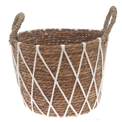 Medium Woven Storage Basket with White Rope Detail – 10.5 x 10.5 x 8.5 Inch