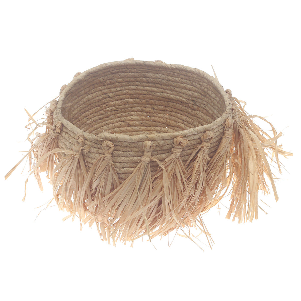 Small Natural Woven Storage Basket with Fringe Detail – 9 x 6.5 Inch