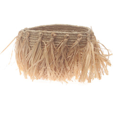 Small Natural Woven Storage Basket with Fringe Detail – 9 x 6.5 Inch