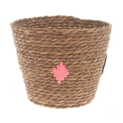 Small Natural Woven Storage Basket with Accent Detail – 9 x 9 x 7.5 Inch - Habitt