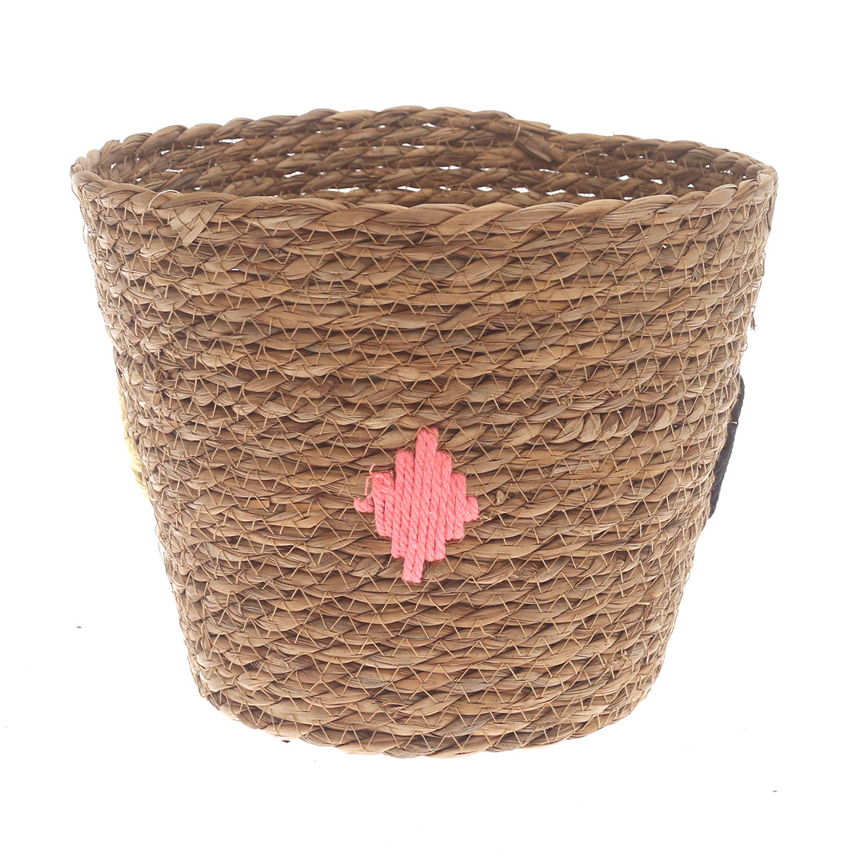 Small Natural Woven Storage Basket with Accent Detail – 9 x 9 x 7.5 Inch