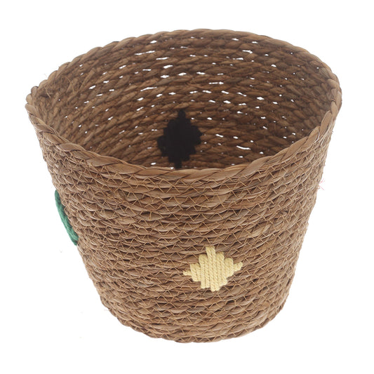 Small Natural Woven Storage Basket with Accent Detail – 9 x 9 x 7.5 Inch