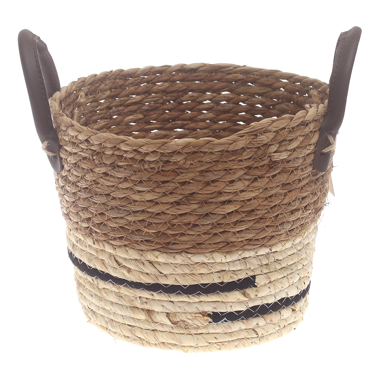 Small Woven Storage Basket White & Black Stripe Design – 9 x 9 x 8 Inch