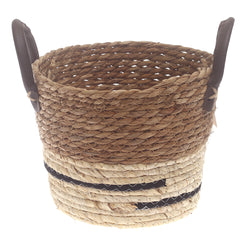 Small Woven Storage Basket White & Black Stripe Design – 9 x 9 x 8 Inch