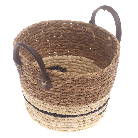 Small Woven Storage Basket White & Black Stripe Design – 9 x 9 x 8 Inch