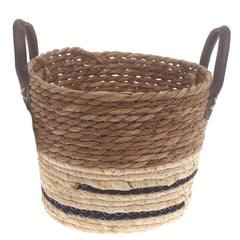 Small Woven Storage Basket White & Black Stripe Design – 9 x 9 x 8 Inch