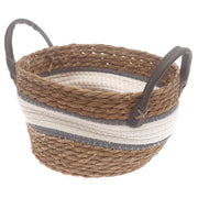 Small Woven Storage Basket White & Grey Stripe Design – 10 x 6 Inch - Habitt
