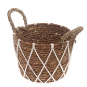 Small Woven Storage Basket with White Rope Detail – 9 x 9 x 7 Inch - Habitt