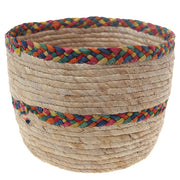 Handwoven Round White Basket with Multicolor Braided Rim – Large Natural Fiber Storage Organizer - Habitt