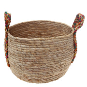 Handwoven Round White Basket with Multicolor Braided Handles – Large Natural Fiber Storage Organizer - Habitt