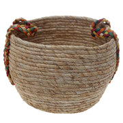 Handwoven Round White Basket with Multicolor Braided Handles – Medium Natural Fiber Storage Organizer - Habitt