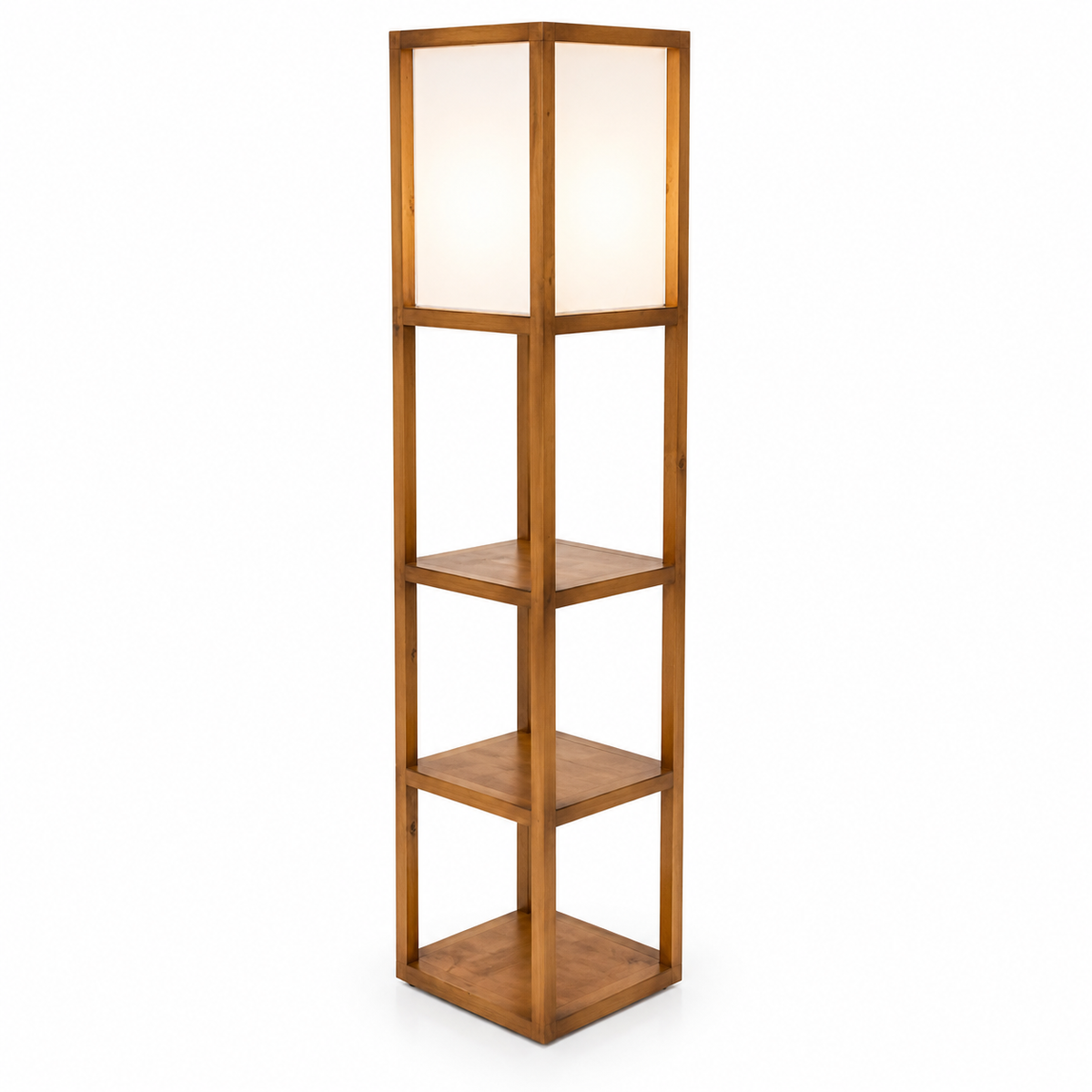 Breeze Wooden Floor Lamp with Shelves – Tall Brown Display Shelf Lamp