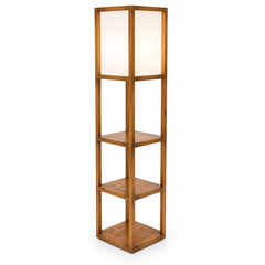Breeze Wooden Floor Lamp with Shelves – Tall Brown Display Shelf Lamp