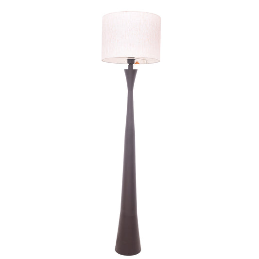 Textured Wooden Floor Lamp – Warm Boho Standing Lamp with Fabric Shade | Modern Rustic Living Room Lighting - Habitt