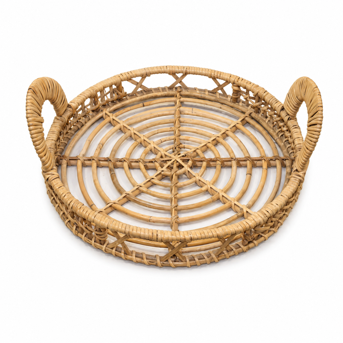 Breeze Organic Rattan Basket Tray – Round Woven Decorative Serving Tray