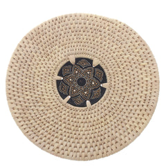 Handwoven Hot Plate Mat – Black & Gold Mandala Design Trivet (12 in, UC-B-35)