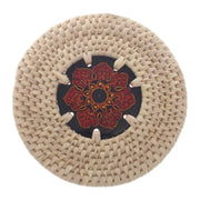 Handwoven Hot Plate Mat – Red & Gold Mandala Design Trivet (6 in, UC-B-39) - Habitt