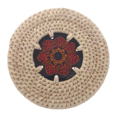 Handwoven Hot Plate Mat – Red & Gold Mandala Design Trivet (6 in, UC-B-39)