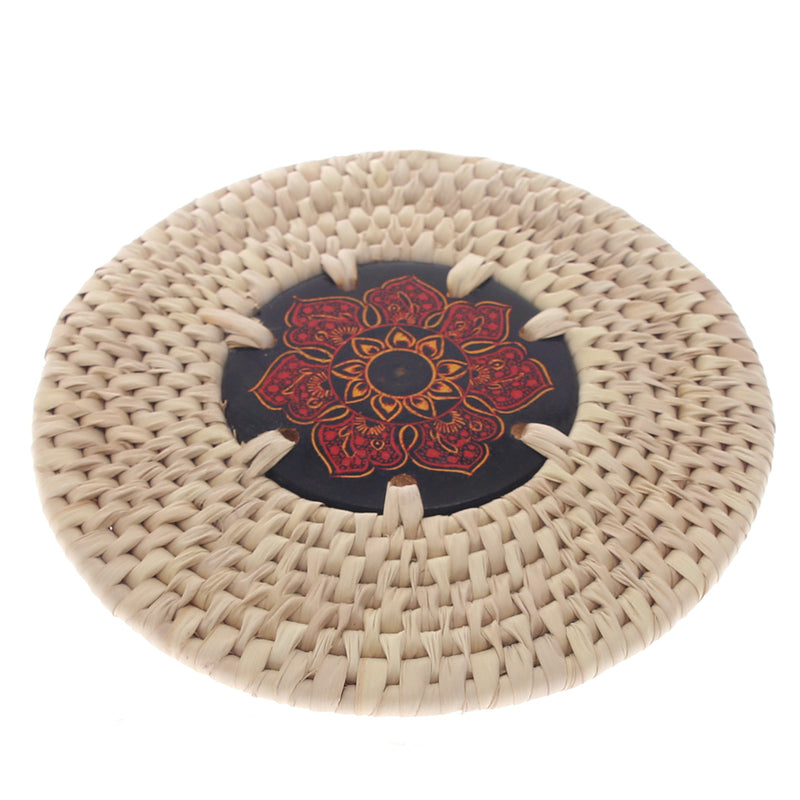 Handwoven Hot Plate Mat – Red & Gold Mandala Design Trivet (6 in, UC-B-39) - Habitt