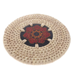 Handwoven Hot Plate Mat – Red & Gold Mandala Design Trivet (6 in, UC-B-39)