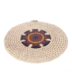 Handwoven Hot Plate Mat – Red &amp; Gold Mandala Design Trivet (8 in, UC-B-37)