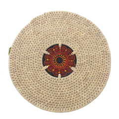 Handwoven Hot Plate Mat – Red &amp; Black Mandala Design Trivet (12 in, UC-B-36)