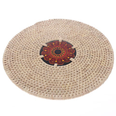 Handwoven Hot Plate Mat – Red &amp; Black Mandala Design Trivet (12 in, UC-B-36)