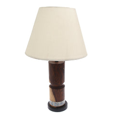 Wooden Table Lamp – White & Blue Printed Base | Classic White Shade
