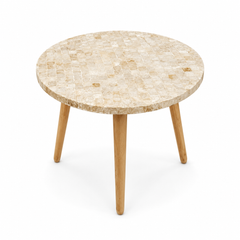 Small Mother of Pearl Decorative Side Table – Handcrafted Round Accent Table
