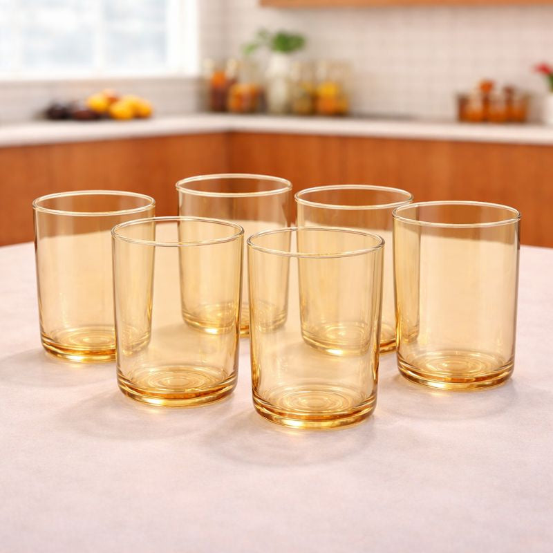 6Pcs Tumbler Set 410ml – Clear Glass Drinking Cups for Water & Beverages