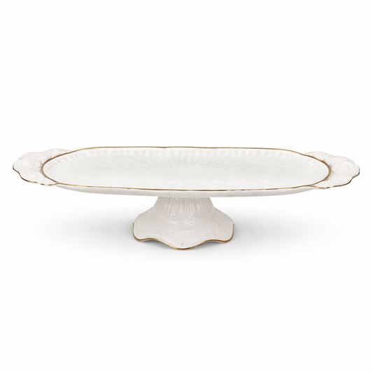 Large White Porcelain Snack Dish with Gold Trim – Elegant Pedestal Serving Platter
