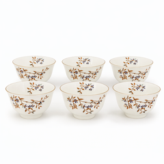 Elegant Floral Ceramic Bowl Set – 6-Piece White & Gold Dining Bowls