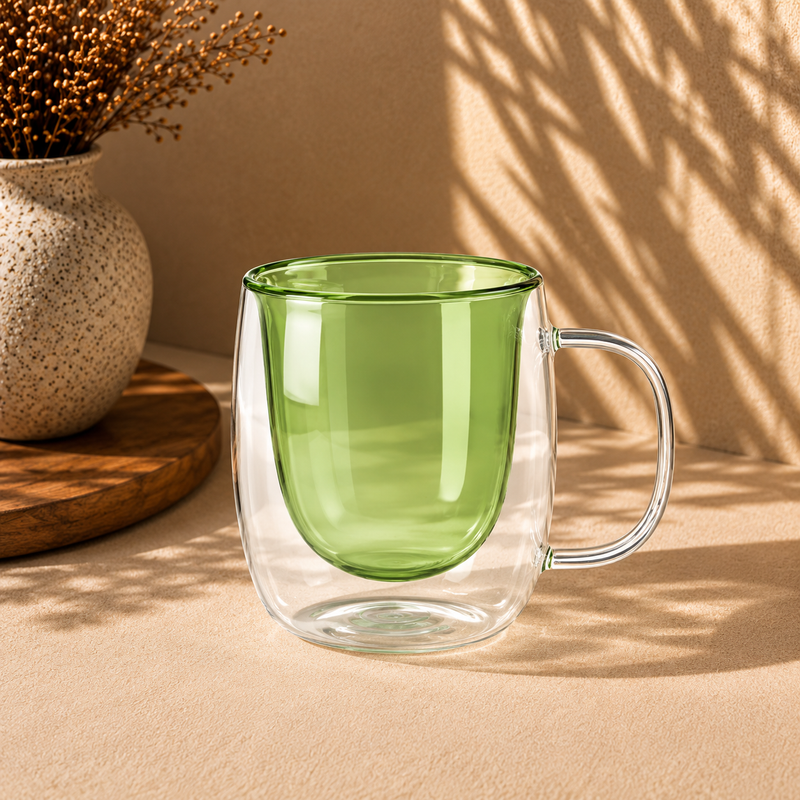 Coloured Double-Wall Glass Mug