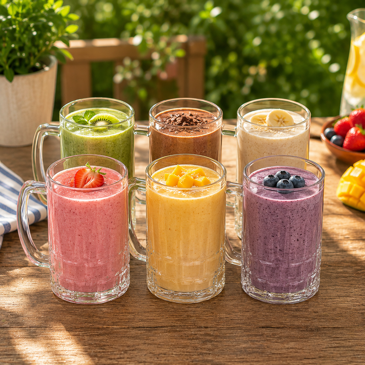 Premium Textured Clear Glass Juice Mug 400 ml with Handle – Set of 6 | Durable Drinkware for Home & Café