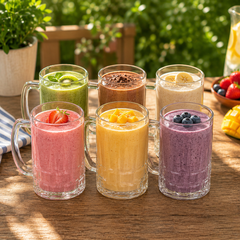 Premium Textured Clear Glass Juice Mug 400 ml with Handle – Set of 6 | Durable Drinkware for Home & Café