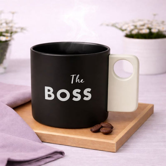 “The Boss” Ceramic Coffee Mug – 350 ml Black & White Office Cup | Gift for Leaders Executives