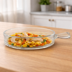 Heat Resistant Glass Serving Dish with Handle – Clear Oven-Safe Tableware