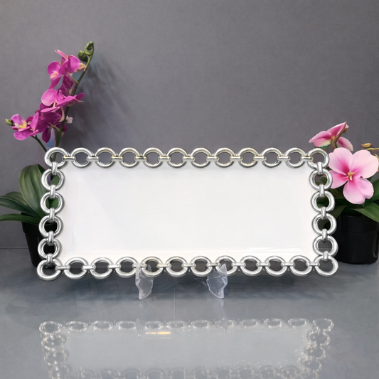 Circle Edge Rect Plate – Silver Decorative Serving Tray - Habitt