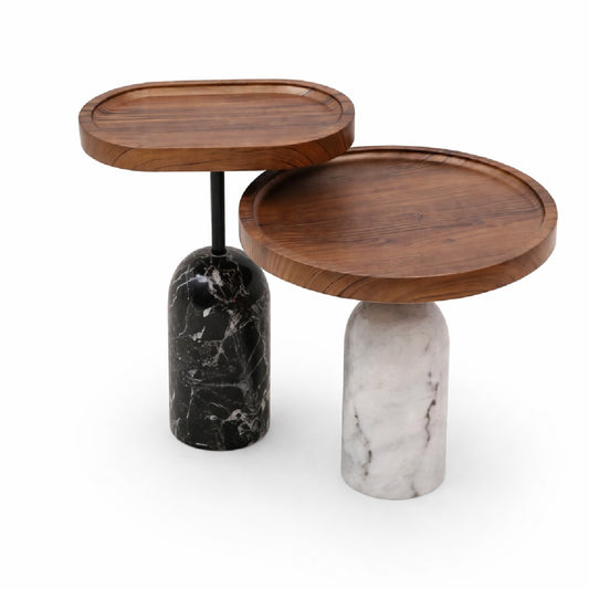 Clara Nest of Tables | Modern Wooden & Marble Accent Table Set - Habitt