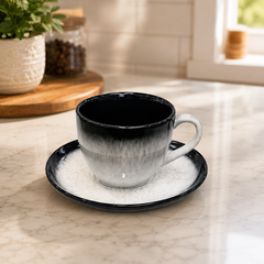 300ml Cup & Saucer  – Black & White Ceramic Tea Cups