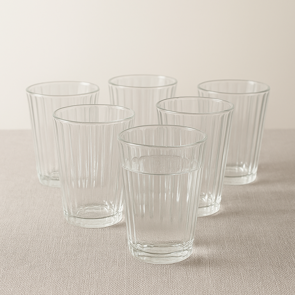 Ribbed Heavy-Base Tumbler Glass Set 315 ml – Clear Everyday Drinkware (6 Pcs)