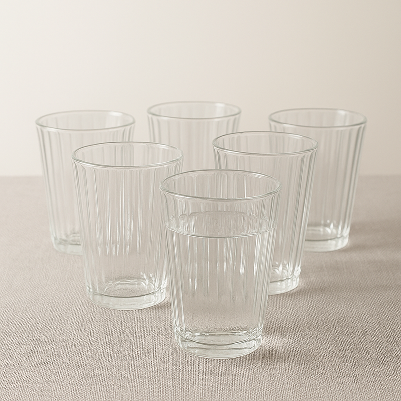 Ribbed Heavy-Base Tumbler Glass Set 315 ml – Clear Everyday Drinkware (6 Pcs) - Habitt