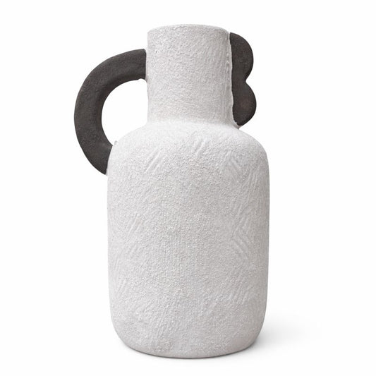 Handcrafted Round Vase (Large) – Textured Ceramic Decorative Vase with Handle (9 Inch Depth)