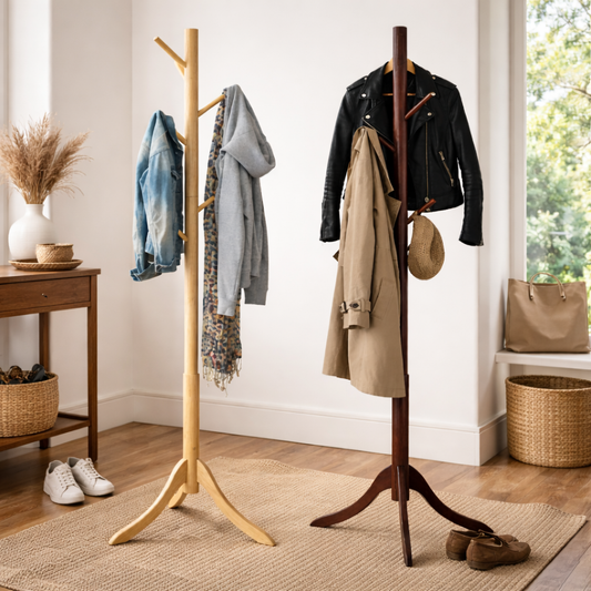 Bamboo Coat Stand – Freestanding Wooden Coat Rack with Multi Hooks - Habitt