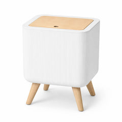 Bedroom Trash Bin – Square Shape with Vertical Lining Pattern & Wooden Legs - Habitt