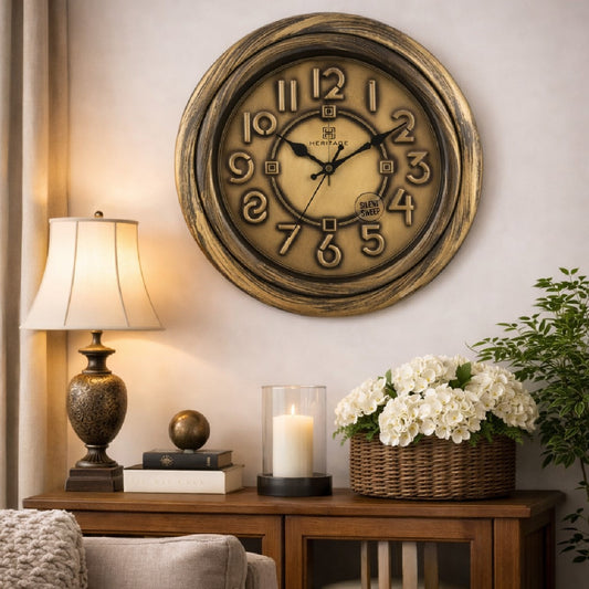 Oreo Wall Clock – 13.75-Inch Antique Brown Wall Clock with Plastic Frame and Roman/Standard Numerals - Habitt