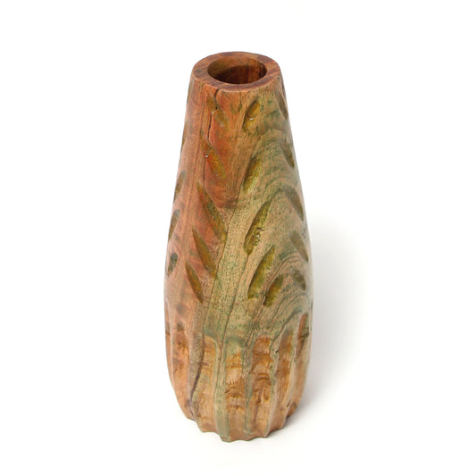 Handcrafted Textured Wooden Shapes Vase – Rustic Boho Decorative Vase (Small/Large)